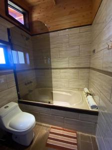 Cabaña El Sueño في كرتاغو: حمام مع مرحاض وحوض استحمام