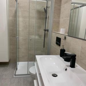 チェラドナーにあるUbytování v Beskydech - Apartmán Pavelのバスルーム(シャワー、洗面台、トイレ付)