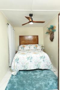 a bedroom with a bed and a ceiling fan at Hidden gem in Kingston