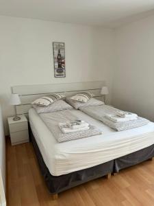 1 dormitorio con 1 cama con 2 almohadas en Sahara Falcon, en Múnich
