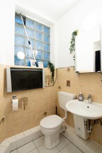 ein Bad mit einem WC und einem Waschbecken in der Unterkunft Great Three Bedroom Apartment in Hamburg