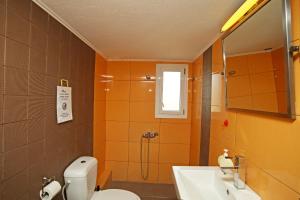 a bathroom with a shower and a toilet and a sink at See to Sea Apartments 2 in Paralia Dionysiou +12 photos