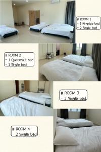 a collage of four pictures of a bed in a room at Fourteen Homestay in Port Dickson