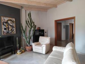 Sala de estar con sofá, silla y cactus en Il Melograno en Calitri