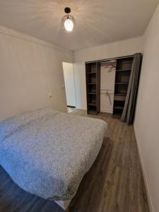 an empty bedroom with a bed and a closet at Halte Douillette au cœur de la Ville in Châteaudun