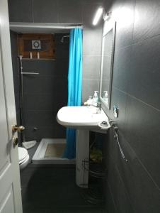 ein Bad mit einem Waschbecken, einer Dusche und einem WC in der Unterkunft Domvs 84 in Torre Annunziata