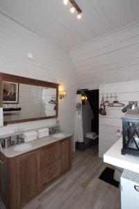 a bathroom with a sink and a mirror at De Peirdestal in Pittem