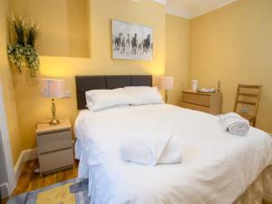 a bedroom with a large white bed with two pillows at Pass the Keys The Sunny Room at Tavmar Apartments in Lincoln