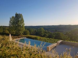 a swimming pool in the middle of a field at Le Haut Repaire in Coubjours