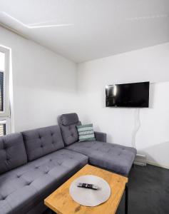 ein Wohnzimmer mit einem Sofa und einem Tisch in der Unterkunft Modernes 2-RoomApartment in Wuppertal