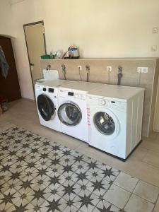 a laundry room with a washer and dryer at Atelierhaus Hilmsen 