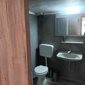 uma casa de banho com um WC e um lavatório em Olga's Studios Apartment3 em Michaniona