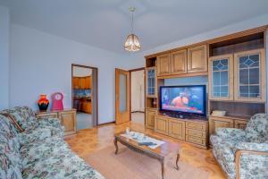 un soggiorno con 2 divani e una TV di Zio Enry Terrace Apartment Orta Lake - Happy Rentals ad Armeno
