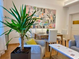 a living room with a potted plant on a table at Patagonia Apartment in Trelew