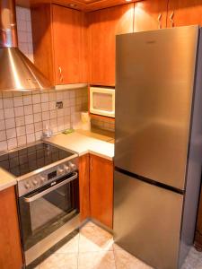 a kitchen with a stainless steel refrigerator and a microwave at A Casa D'Irene in Perea