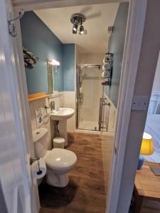 a bathroom with a toilet and a sink and a shower at Treventon Guest House in Penzance +29 photos