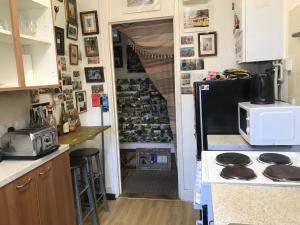 a kitchen with a stove and a microwave at Guinness Court Shared Apartment in London