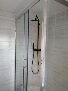 a shower in a bathroom with a glass shower stall at Médina maison 4 chambres 100m2 in Beuvrages +27 photos