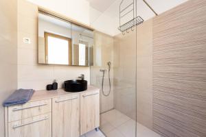 a bathroom with a shower and a sink at Apartments near Ljubljana, Sleeps 10, Free Parking in Škofljica +108 photos