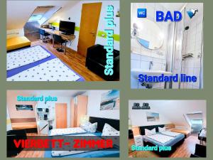 a collage of four pictures of a room at Hotel Garni Rodenbach in Rodenbach
