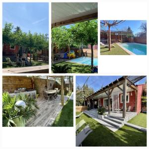 un collage d’images de maisons et de chantiers dans l'établissement Villa sud piscine, à Carnoules