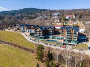 an aerial view of a large house with a driveway at Happy Valley Resort Szklarska Poręba in Szklarska Poręba