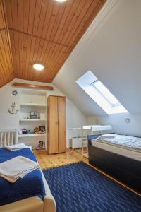 1 dormitorio en el ático con 1 cama y tragaluz en Chalupa u rybára s Wellness en Liptovský Trnovec