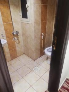 a bathroom with a shower and a toilet at مبني الششة 5 in Al Khansāk