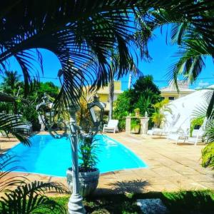 uma piscina com uma palmeira em frente em Casa 3/4 Guarajuba BA em Camaçari