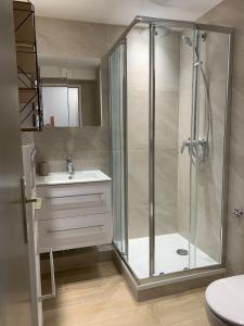 a bathroom with a shower and a sink at Studio Foux D'Allos aux pieds des pistes in Allos