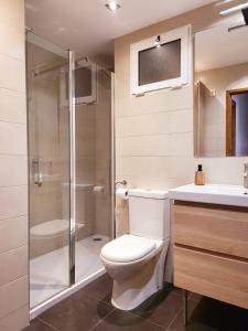 a bathroom with a toilet and a shower and a sink at Jaime III - Palma center - Luxury Suites in Palma de Mallorca