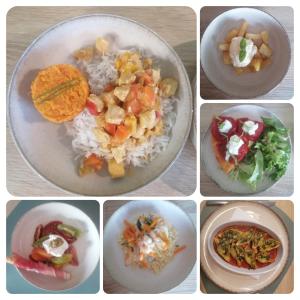 un collage d’images de différentes assiettes de denrées alimentaires dans l'établissement La Villa Corentine, à Grand-Corent 12 autres photos