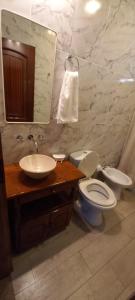 a bathroom with a toilet and a sink and a mirror at Casa - Departamento - Loft in Concepción del Uruguay