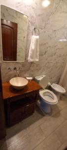 a bathroom with a toilet and a sink and a mirror at Shanti Loft in Concepción del Uruguay