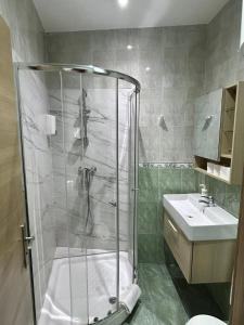 a bathroom with a shower and a sink at Centric 3ºI in Madrid