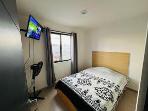 Habitación en Querétaro Capital في Tlacote el Bajo: غرفة نوم بسرير وتلفزيون بشاشة مسطحة