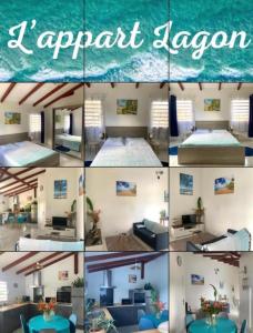 a collage of photos of a room with a bed and a couch at Tigili in Capesterre-Belle-Eau