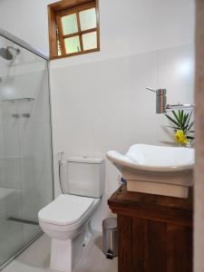 a bathroom with a toilet and a sink and a shower at POUSADA SERTÃO DA BOCAINA in Cunha