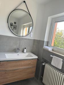 a bathroom with a sink and a mirror at aPARTMENT KARL 22 in Alsfeld