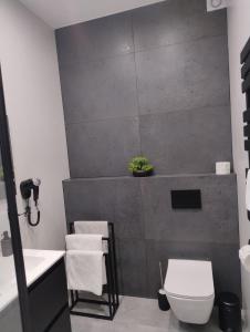 a bathroom with a toilet and a sink at Pokoje do wynajęcia in Tomaszów Mazowiecki