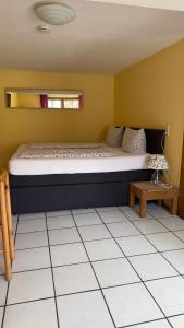 een slaapkamer met een groot bed in een kamer bij Pension Chloe in Rust