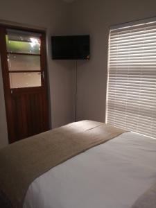 a bedroom with a bed and a flat screen television at Avo Tree Guesthouse in Paarl