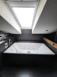 un bagno con grande vasca e lucernario di Presidental Suite Apartment by Livingdowntown a Zurigo