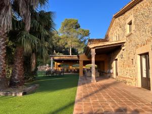 a courtyard of a house with a palm tree at Casa Mas Molines in Montrás