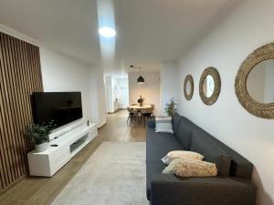 a living room with a couch and a flat screen tv at VILLA MOLEIRO RAMBLA in Santa Cruz de Tenerife