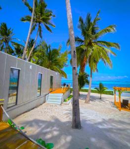 une maison sur la plage avec des palmiers dans l'établissement The Zanzibar Beach House-North, à Pingwe