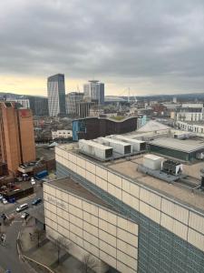 una vista aerea di una città con edifici e faglie di Cardiff city apartment 2 a Cardiff