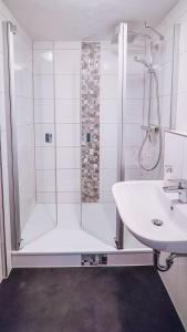 un baño con ducha y lavabo en Fewo Thielke Fewo 1 Reichsburg, en Cochem