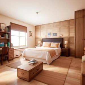 1 dormitorio con 1 cama grande y 1 mesa en Lalisa Hanoi hotel & spa, en Hanói