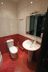 a bathroom with a toilet and a sink and a mirror at Mini hotel in Observatorniy in Odesa